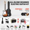 imageDonner DST100S 39 Inch Full Size Electric Guitar Kit Solid Body Sunburst Beginner Starter with Amplifier Bag Capo Strap String Tuner Cable PicksSunburst