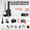 imageDonner DST100S 39 Inch Full Size Electric Guitar Kit Solid Body Sunburst Beginner Starter with Amplifier Bag Capo Strap String Tuner Cable Picksblack