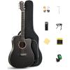 imageDonner 41Inch Acoustic Electric Guitar Kit for Beginners Full Size with Capo Picks Tuner Strings Strap  Blackblack
