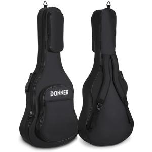 imageDonner 36 Inch Acoustic Guitar Case 04 Inch Thick Padding Sponge 600D Ripstop Waterproof Nylon Soft Guitar Gig Bag with 3 Pockets and Back Hanger Loop Black36 inch10mm Thick