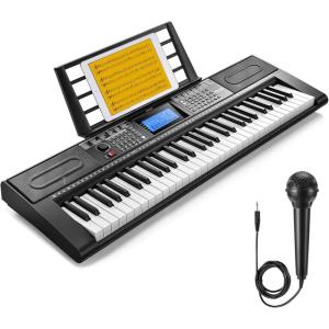 imageDonner 61 Key Keyboard Piano Electric Piano Keyboard Kit with 249 Voices 249 Rhythms  Includes Piano Stand Stool Microphone Gift for Beginners Black DEK610SBlack