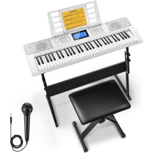 imageDonner 61 Key Keyboard Piano Electric Piano Keyboard Kit with 249 Voices 249 Rhythms  Includes Piano Stand Stool Microphone Gift for Beginners Black DEK610SWhite Kit