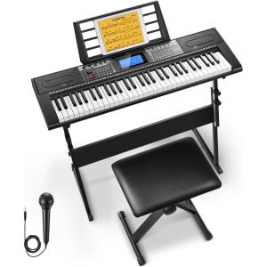 imageDonner 61 Key Keyboard Piano Electric Piano Keyboard Kit with 249 Voices 249 Rhythms  Includes Piano Stand Stool Microphone Gift for Beginners Black DEK610SBlack Kit