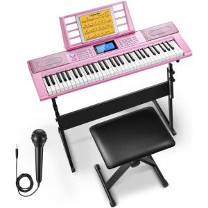 imageDonner 61 Key Keyboard Piano Electric Piano Keyboard Kit with 249 Voices 249 Rhythms  Includes Piano Stand Stool Microphone Gift for Beginners Black DEK610SPink Kit