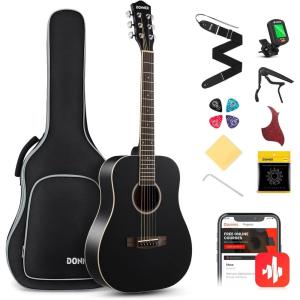 imageDonner Acoustic Guitar for Beginner Adult 36 Dreadnought 34 Size Black Guitar Bundle Package Kit Travel Spruce Wood With Gig Bag Capo Tuner Strap String Guitar Picks DAG1MBDAT110DBlack
