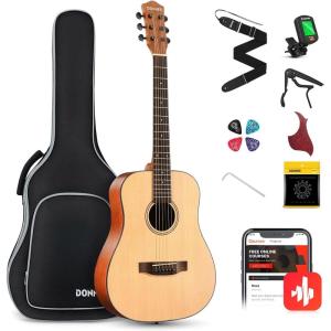 imageDonner Acoustic Guitar for Beginner Adult 36 Dreadnought 34 Size Black Guitar Bundle Package Kit Travel Spruce Wood With Gig Bag Capo Tuner Strap String Guitar Picks DAG1MBDAT110DNatural