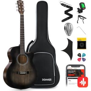 imageDonner Acoustic Guitar for Beginner Adult 36 Dreadnought 34 Size Black Guitar Bundle Package Kit Travel Spruce Wood With Gig Bag Capo Tuner Strap String Guitar Picks DAG1MBDAT110DBlack Brown