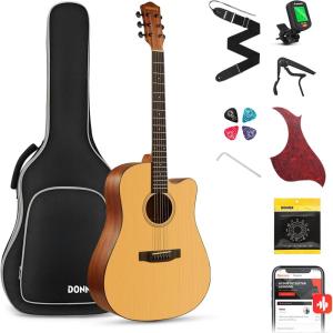 imageDonner Acoustic Guitar for Beginner Adult Full Size Cutaway Acustica Guitarra Bundle Kit with Free Online Lesson Bag Strap Tuner Capo Pickguard String Pick Right Hand 41Sunburst DAG1CSDAD160CSNatural