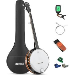 imageDonner Banjolele 4 String Banjo Ukulele kit Stringed Musical Instruments for Adult Beginner with Banjo Tuners Gig Bag Picks Skeleton 23 Inch SapeleLarge Size