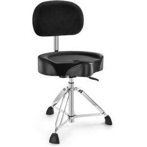 imageDonner Drum Throne with Backrest Heavy Duty Hydraulic Drum Stool Height Adjustable Motorcycle Style Drum Seat Saddle Drum Throne for Adults Drummers Black