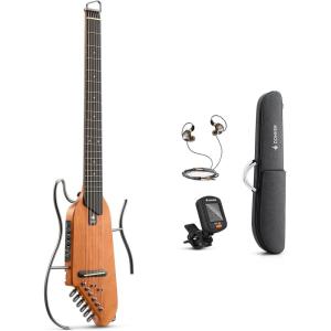imageDonner HUSH I Guitar For Travel  Portable UltraLight and Quiet Performance Headless AcousticElectric Guitar Maple Body with Removable Frames Gig Bag and AccessoriesNatrual