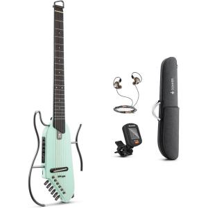 imageDonner HUSH I Guitar For Travel  Portable UltraLight and Quiet Performance Headless AcousticElectric Guitar Maple Body with Removable Frames Gig Bag and AccessoriesMint Green
