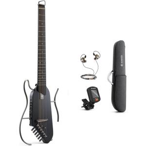 imageDonner HUSH I Guitar For Travel  Portable UltraLight and Quiet Performance Headless AcousticElectric Guitar Maple Body with Removable Frames Gig Bag and AccessoriesBlack