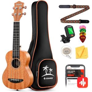 imageDonner Soprano Ukulele Mahogany 21 inch Ukelele Beginner Kit Online Lesson Gig Bag Strap Nylon String Tuner Picks Cloth DUS1 Ukalalee Set Christmas GiftMahogany