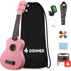 imageDonner Soprano Ukulele for Beginners 21 Inch Ukelele Starter Bundle Kit with Free Online Lessons Bag Strap String Tuner Picks Cloth Ukalalee Yukalalee BlackPink