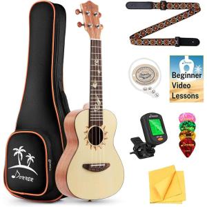 imageDonner Soprano Ukulele for Beginners 21 Inch Ukelele Starter Bundle Kit with Free Online Lessons Bag Strap String Tuner Picks Cloth Ukalalee Yukalalee BlackBeige
