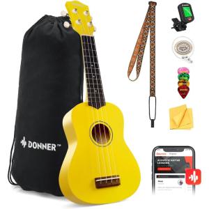 imageDonner Soprano Ukulele for Beginners 21 Inch Ukelele Starter Bundle Kit with Free Online Lessons Bag Strap String Tuner Picks Cloth Ukalalee Yukalalee BlackYellow