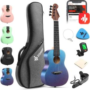 imageDonner Soprano Ukulele for Beginners 21 Inch Ukelele Starter Bundle Kit with Free Online Lessons Bag Strap String Tuner Picks Cloth Ukalalee Yukalalee BlackGradient Blue