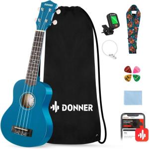 imageDonner Soprano Ukulele for Beginners 21 Inch Ukelele Starter Bundle Kit with Free Online Lessons Bag Strap String Tuner Picks Cloth Ukalalee Yukalalee BlackBlue
