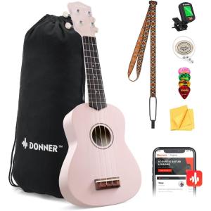 imageDonner Soprano Ukulele for Beginners 21 Inch Ukelele Starter Bundle Kit with Free Online Lessons Bag Strap String Tuner Picks Cloth Ukalalee Yukalalee BlackLight Pink