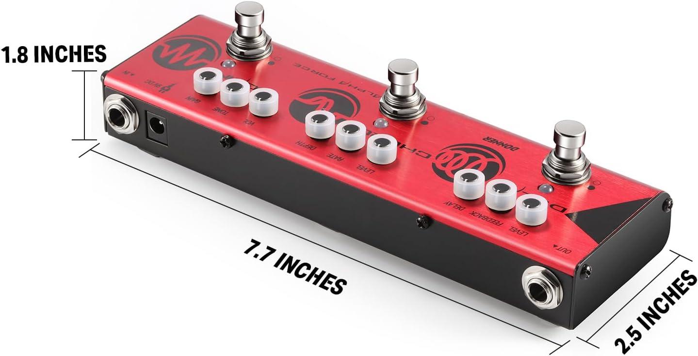 imageDonner Multi Effects Guitar Pedal Alpha Cruncher 3 Type Effects Delay Chorus Distortion Pedal with Adapter for Electric GuitarDelay Chorus High Gain