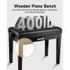 imageDonner Adjustable Piano Bench Solid Wood Keyboard Bench Piano Chair Seat with HighDensity Sponges CushionWooden Piano Stool with Metal Lifting Devices Black