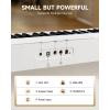 imageDonner DK10S Light up Piano Keyboard for Beginners Portable 61 Key Electronic Keyboard with 5H Battery Life 300 Rhythms 500 Tones Learning Mode Bundle with Wooden Piano Stand POP APP White