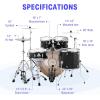 imageDonner Drum Set Adult with Practice Mute Pad5Piece 22 inch Full Size Acoustic Drum Kit Black DDS520Black