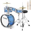 imageKid Drum SetsDonner 5Piece for Beginners 14 inch Full Size Complete Junior Drum Kit with Adjustable Throne Cymbal HiHat Pedal ampamp Drumstick Metallic BlackMetallic blue