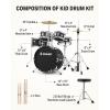 imageKid Drum SetsDonner 5Piece for Beginners 14 inch Full Size Complete Junior Drum Kit with Adjustable Throne Cymbal HiHat Pedal ampamp Drumstick Metallic BlackMetallic Black