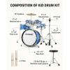 imageKid Drum SetsDonner 5Piece for Beginners 14 inch Full Size Complete Junior Drum Kit with Adjustable Throne Cymbal HiHat Pedal ampamp Drumstick Metallic BlackMetallic blue