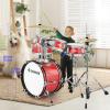 imageKid Drum SetsDonner 5Piece for Beginners 14 inch Full Size Complete Junior Drum Kit with Adjustable Throne Cymbal HiHat Pedal ampamp Drumstick Metallic BlackMetallic red