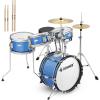 imageKid Drum SetsDonner 5Piece for Beginners 14 inch Full Size Complete Junior Drum Kit with Adjustable Throne Cymbal HiHat Pedal ampamp Drumstick Metallic BlackMetallic blue
