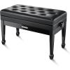 imageDonner Adjustable Duet Piano Bench with Storage Solid Wooden Keyboard Bench Piano Bookcase Stool Chair Seat with HighDensity Sponges Cushion Black