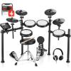 imageDonner DED200X Electronic Drum Set Electric Drum Kit with Quiet Mesh Drum Pads 2 Cymbals wChoke 31 Kits and 450 Sounds Throne Headphones Sticks USB MIDI Melodics Lessons 5 Pads 4 Cymbals