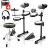 imageDonner DED80 Electronic Drum Set with 4 Quiet Mesh Pads 180 Sounds 2 Pedals Throne Headphones Sticks and Melodics LessonsBlack