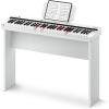 imageDonner DK10S Light up Piano Keyboard for Beginners Portable 61 Key Electronic Keyboard with 5H Battery Life 300 Rhythms 500 Tones Learning Mode Bundle with Wooden Piano Stand POP APP White