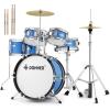 imageKid Drum SetsDonner 5Piece for Beginners 14 inch Full Size Complete Junior Drum Kit with Adjustable Throne Cymbal HiHat Pedal ampamp Drumstick Metallic BlackMetallic blue
