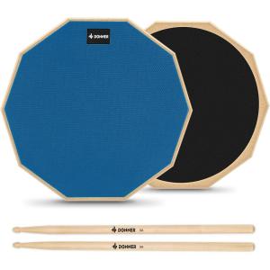 imageDonner 12 Inches Drum Practice Pad Silent Drum Pad Set Gray 2Sided With Drum SticksBlue