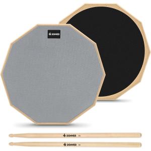 imageDonner 12 Inches Drum Practice Pad Silent Drum Pad Set Gray 2Sided With Drum SticksGrey