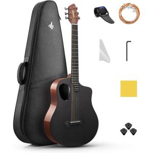 imageDonner 38quot Carbon X Wood Acoustic Guitar Beginner ampamp Intermediate Learner Kits  Carbon Fiber Top Wooden Body Durable Solid Guitar with Case Strap SteelString RISINGG1 Satin BrownBrown