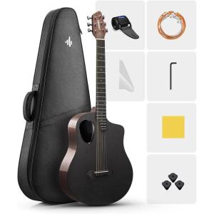 imageDonner 38quot Carbon X Wood Acoustic Guitar Beginner ampamp Intermediate Learner Kits  Carbon Fiber Top Wooden Body Durable Solid Guitar with Case Strap SteelString RISINGG1 Satin BrownBlack