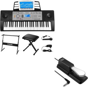 imageDonner 54 Key Portable Electric Piano Keyboard with Piano Stand Bench Microphone Music Stand Sustain Pedal and Piano App Supports MP3USB MIDIAudioMicrophoneHeadphones