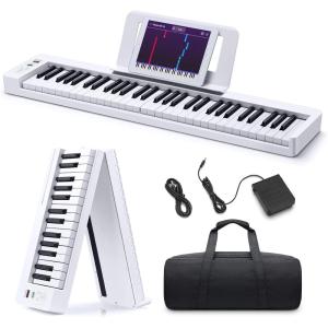 imageDonner 61Key Folding Bluetooth Keyboard Piano for Beginners Portable Piano Keyboard with Music Rest Bag Pedal and App  White