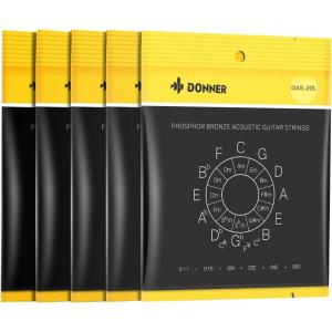 imageDonner Acoustic Guitar Strings Light 1150 Phosphor Bronze Coated for 6 String Guitars Warm Balanced Tone with Antioxidation Coating 1Pack DAS  20L5 sets