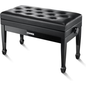 imageDonner Adjustable Duet Piano Bench with Storage Solid Wooden Keyboard Bench Piano Bookcase Stool Chair Seat with HighDensity Sponges Cushion Black