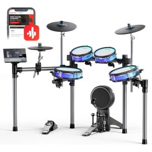 imageDonner BackBeat Electric Drum Set with HighTech 7inch Touchscreen 1126 Sounds Customize Drum Pad Colors Internal Rack Wiring and Gaming APP for Ultimate FunBackBeat