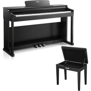 imageDonner DDP100 88Key Weighted Action Digital Piano with Piano Bench Beginner Bundle with Furniture Stand Power Adapter Triple Pedals MP3 Function Black