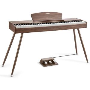 imageDonner DDP80 Digital Piano 88 Key Weighted Keyboard Fullsize Electric Piano for Beginners with Sheet Music Stand Triple Pedal Power Adapter Supports USBMIDI Connecting Retro Wood ColorWalnut Wood