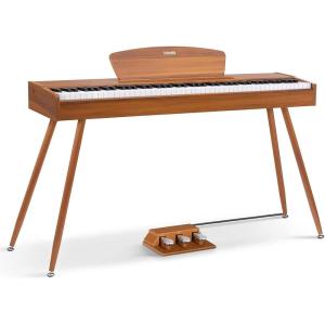 imageDonner DDP80 Digital Piano 88 Key Weighted Keyboard Fullsize Electric Piano for Beginners with Sheet Music Stand Triple Pedal Power Adapter Supports USBMIDI Connecting Retro Wood ColorRetro Wood